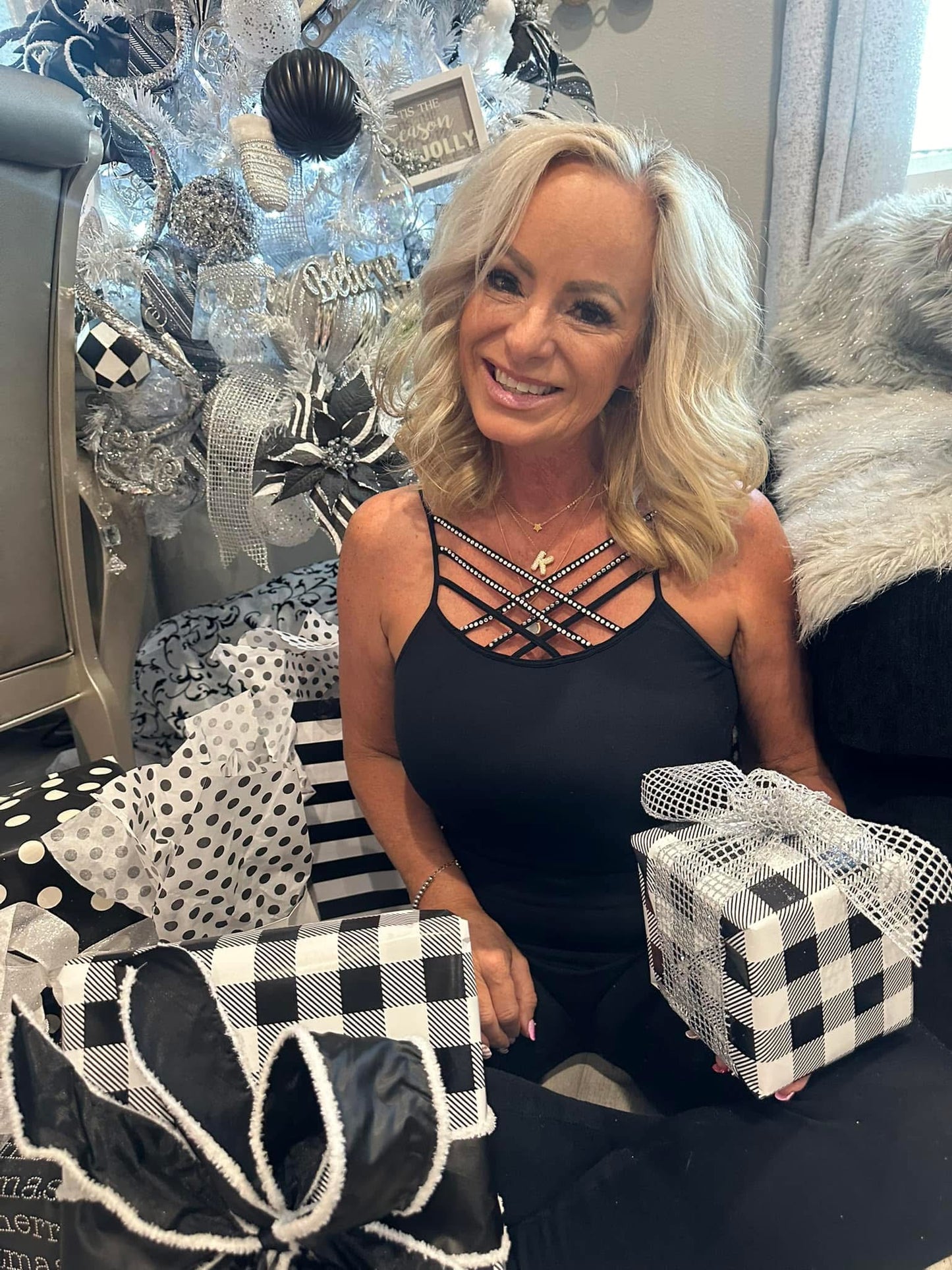 BLACK BLING CRISS CROSS CAMI