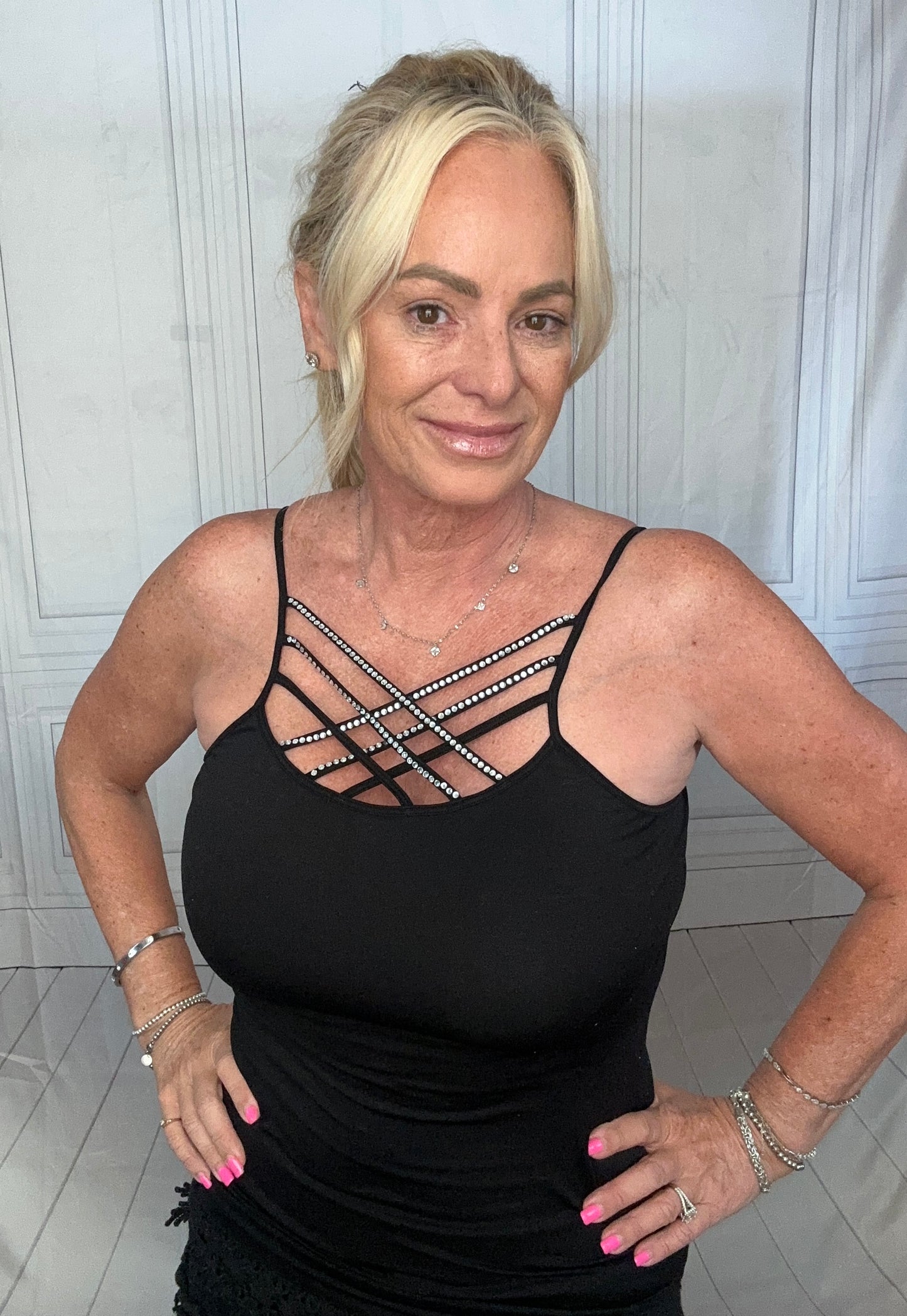 BLACK BLING CRISS CROSS CAMI