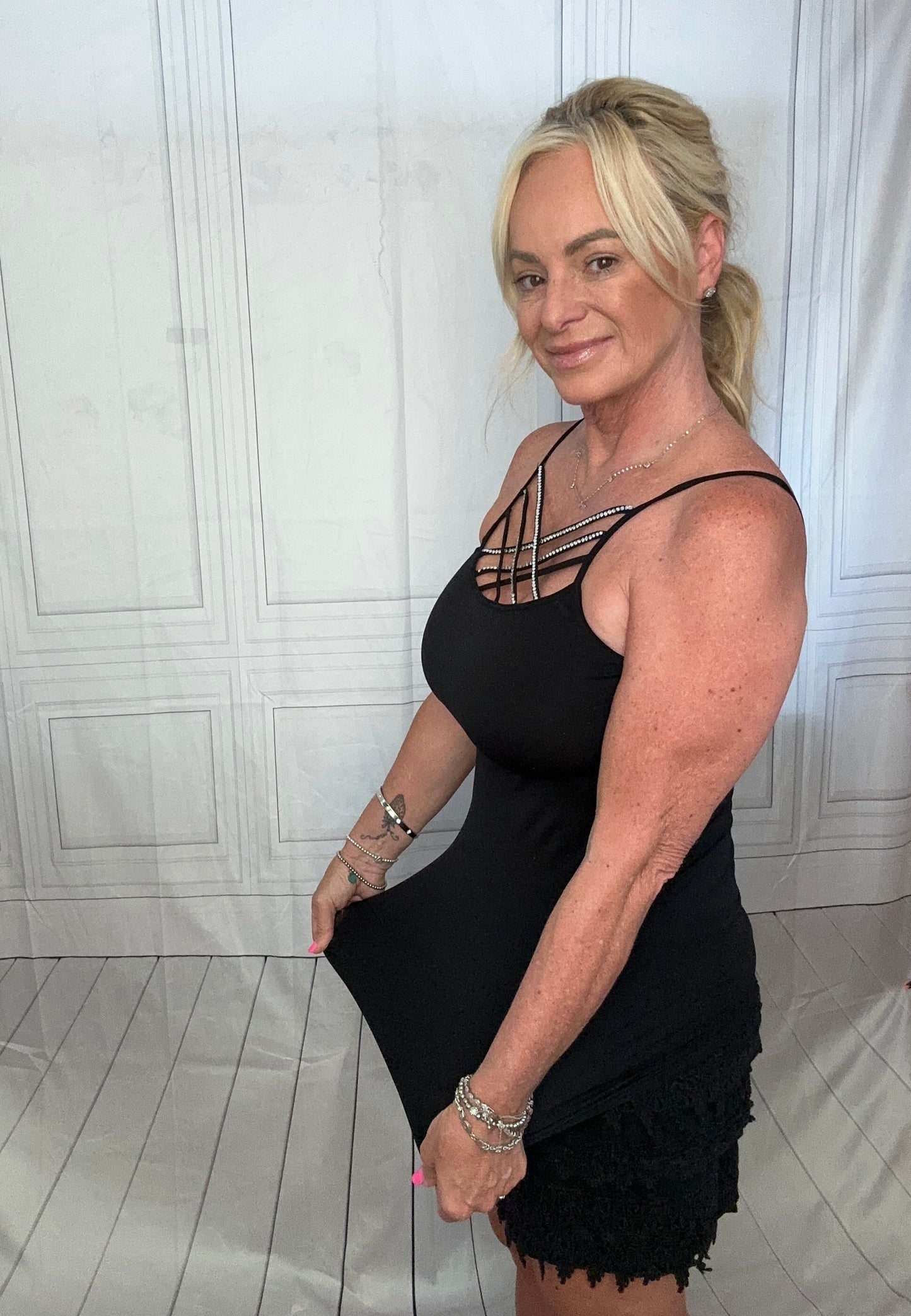 BLACK BLING CRISS CROSS CAMI
