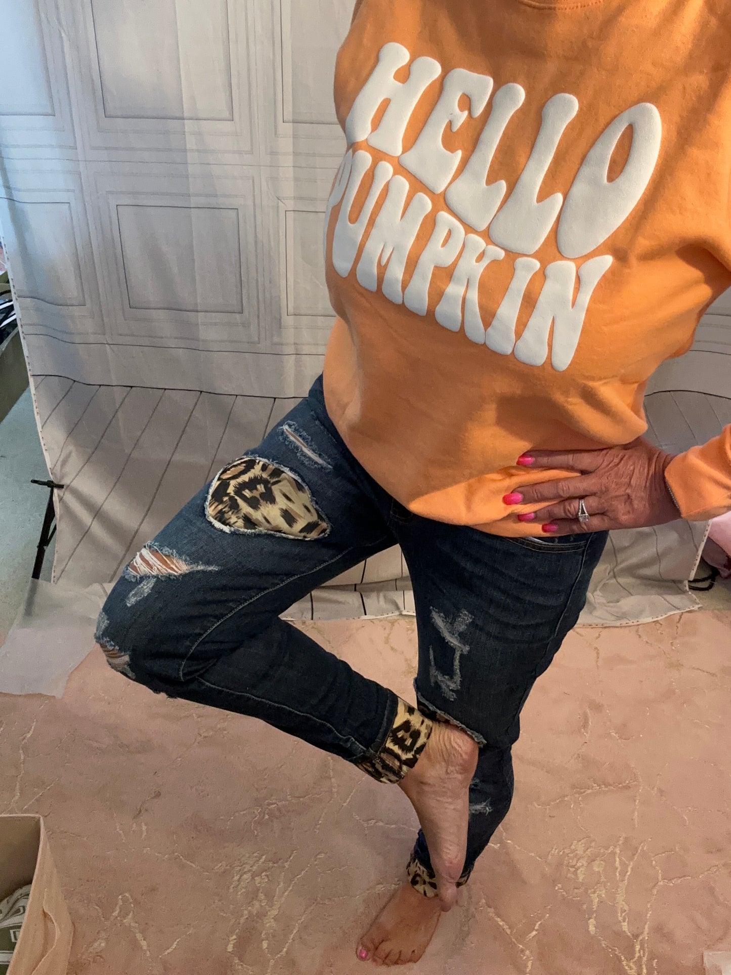 KANCAN LEOPARD PATCH DISTRESSED JEANS