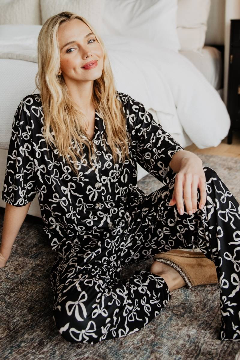BLACK & WHITE BOWS PJ PANTS SET