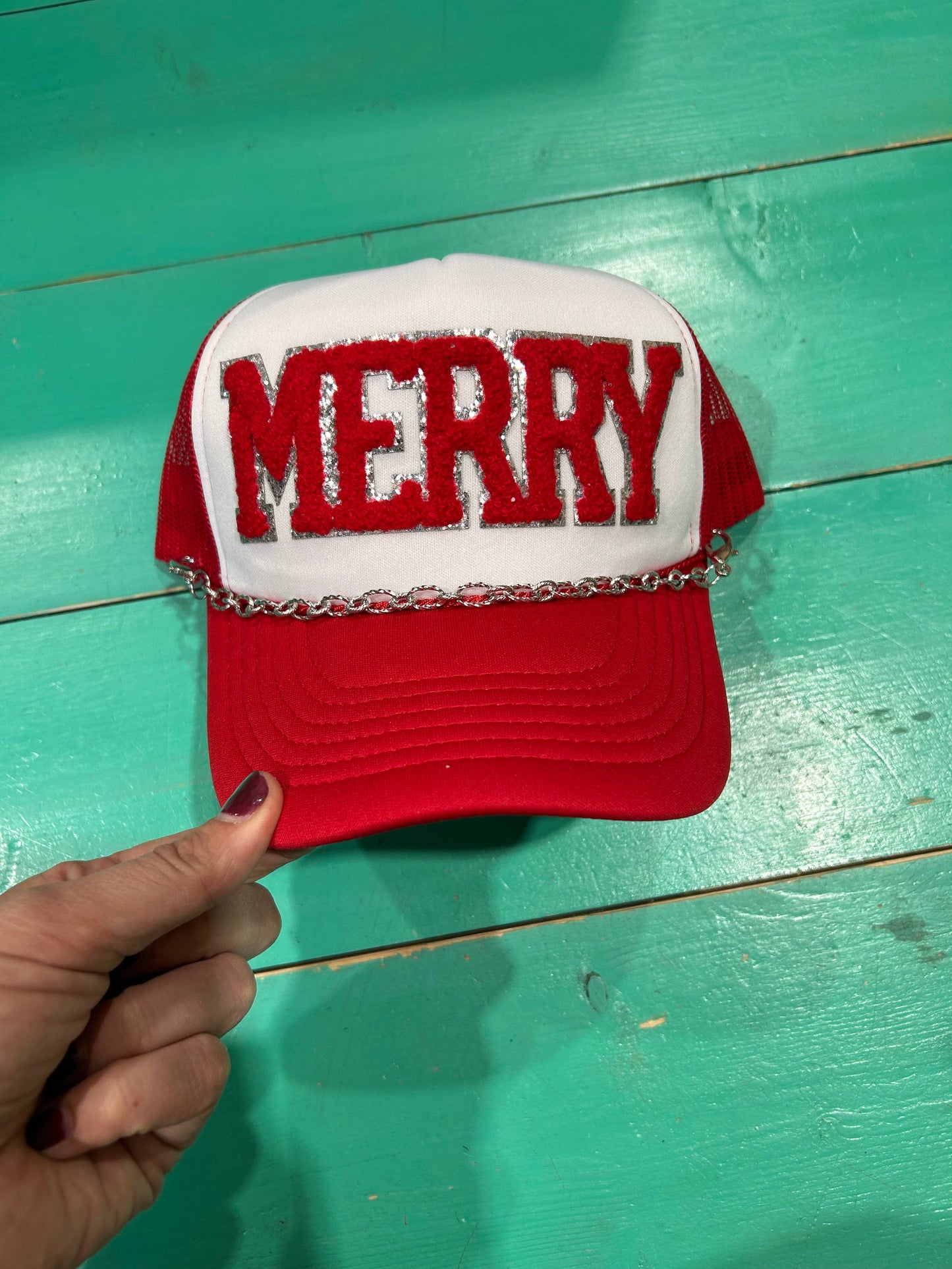 Red Chenille Merry Trucker | Christmas Cap| Holiday| Santa