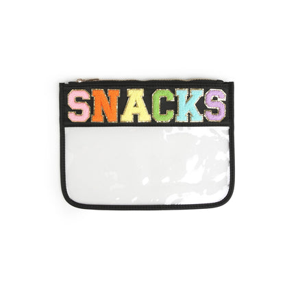 SNACK Varsity Letter Patch Clear Zippered Pouch Bag