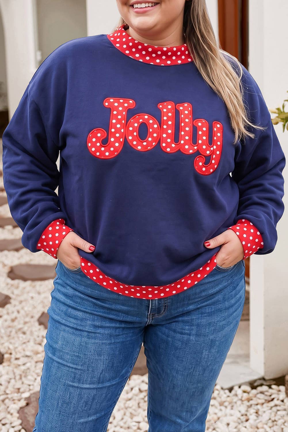 F/W26 Polka Dot Contrast Holiday Mock Neck Sweatshirt |S-4X
