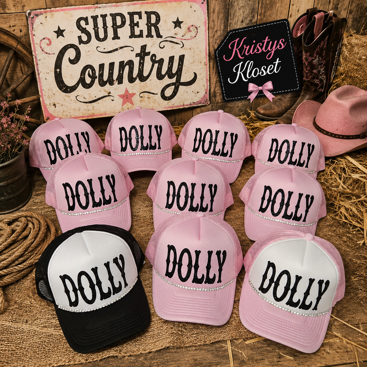✨DOLLY custom glitter stones trucker✨