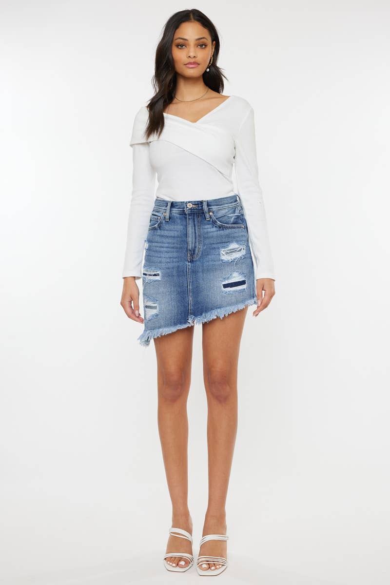 DENIM DISTRESSED MINI SKIRT