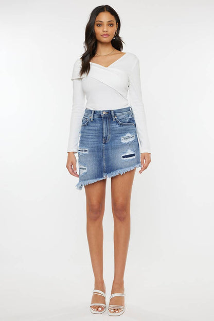 DENIM DISTRESSED MINI SKIRT