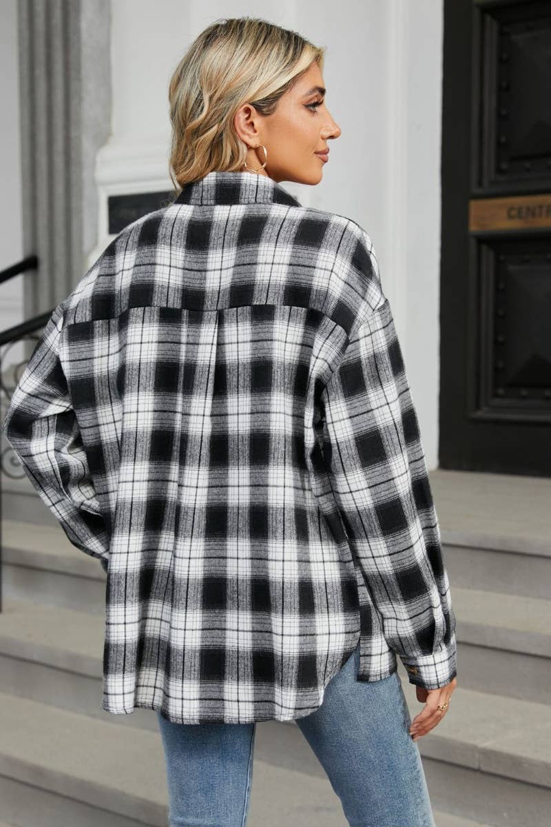 LONG SLEEVE POCKET PLAID SHIRT TOP