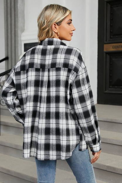 LONG SLEEVE POCKET PLAID SHIRT TOP