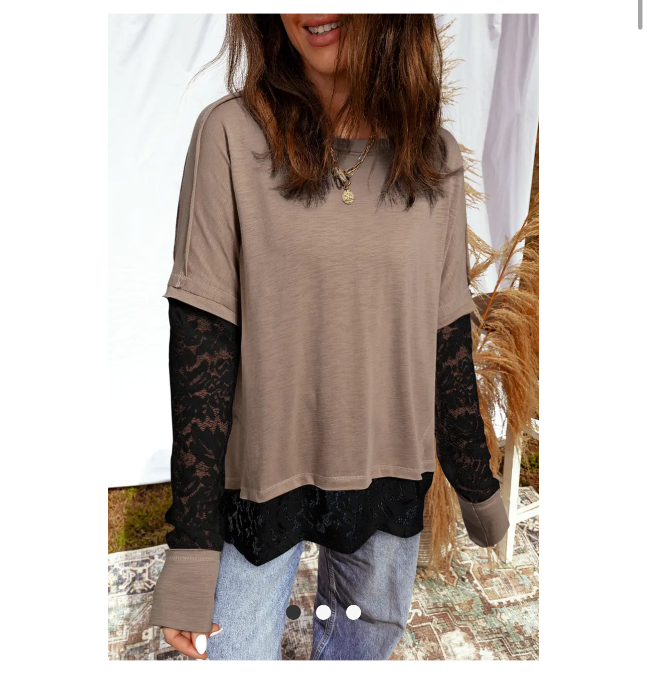 Lace longsleeve layered coffee tee