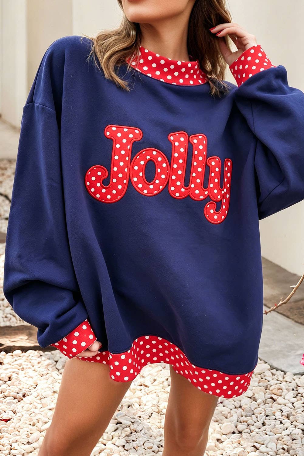 F/W26 Polka Dot Contrast Holiday Mock Neck Sweatshirt |S-4X
