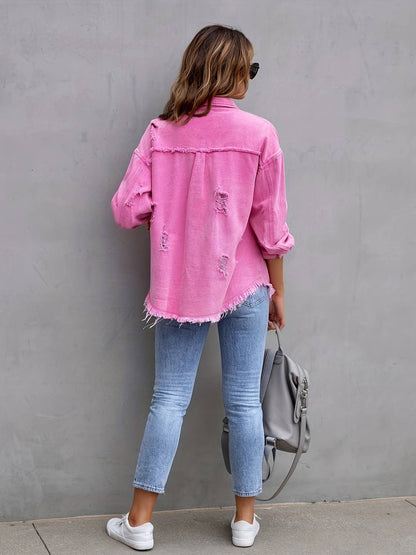 Ripped Long-Sleeved Denim Jackets
