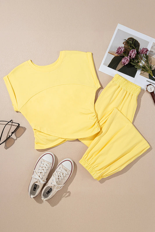 💛butter yellow two piece joggers loungewear set