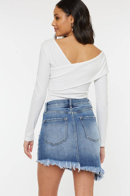 DENIM DISTRESSED MINI SKIRT