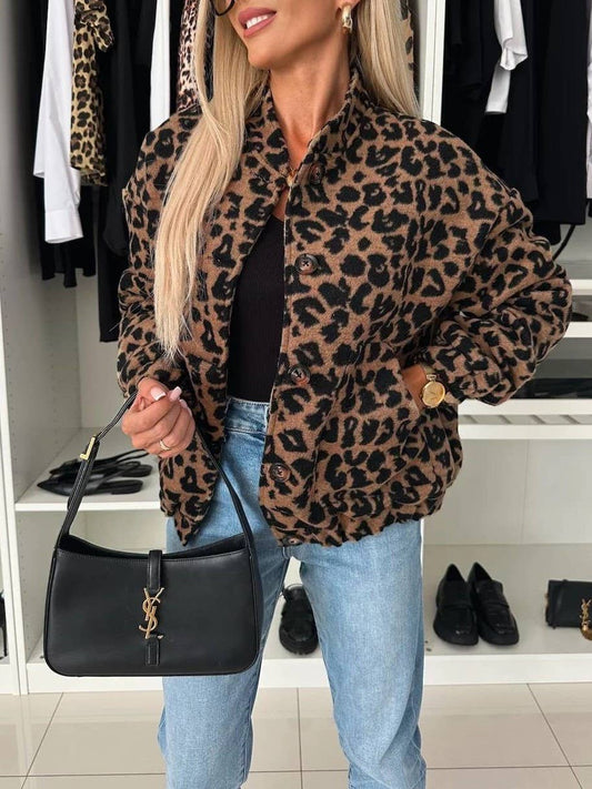 Leopard Fleece Plush button-up jacket