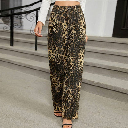 Leopard Print Straight Leg Jeans
