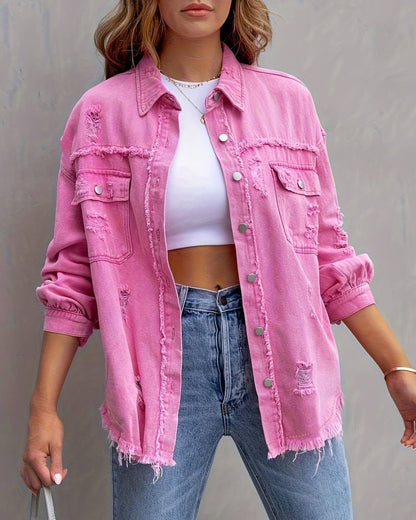 Ripped Long-Sleeved Denim Jackets