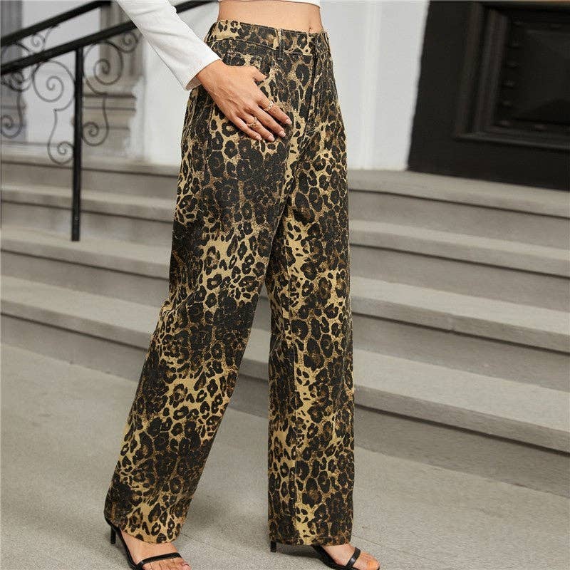 Leopard Print Straight Leg Jeans