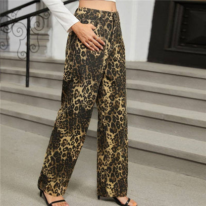 Leopard Print Straight Leg Jeans