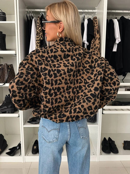 Leopard Fleece Plush button-up jacket