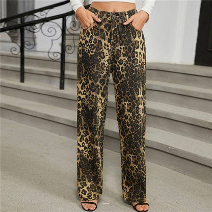 Leopard Print Straight Leg Jeans