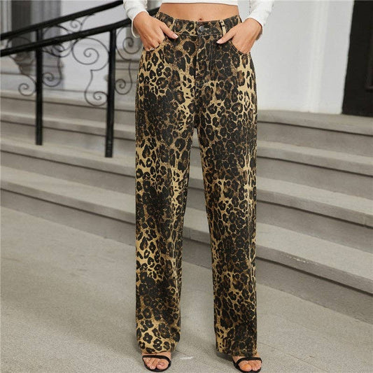 Leopard Print Straight Leg Jeans