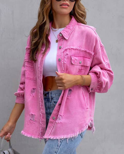 Ripped Long-Sleeved Denim Jackets