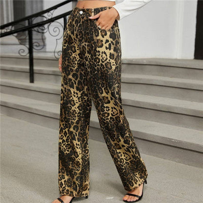 Leopard Print Straight Leg Jeans