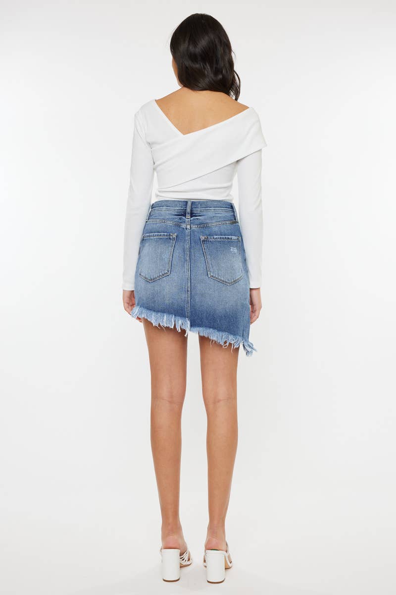 DENIM DISTRESSED MINI SKIRT