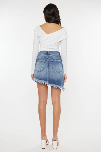 DENIM DISTRESSED MINI SKIRT