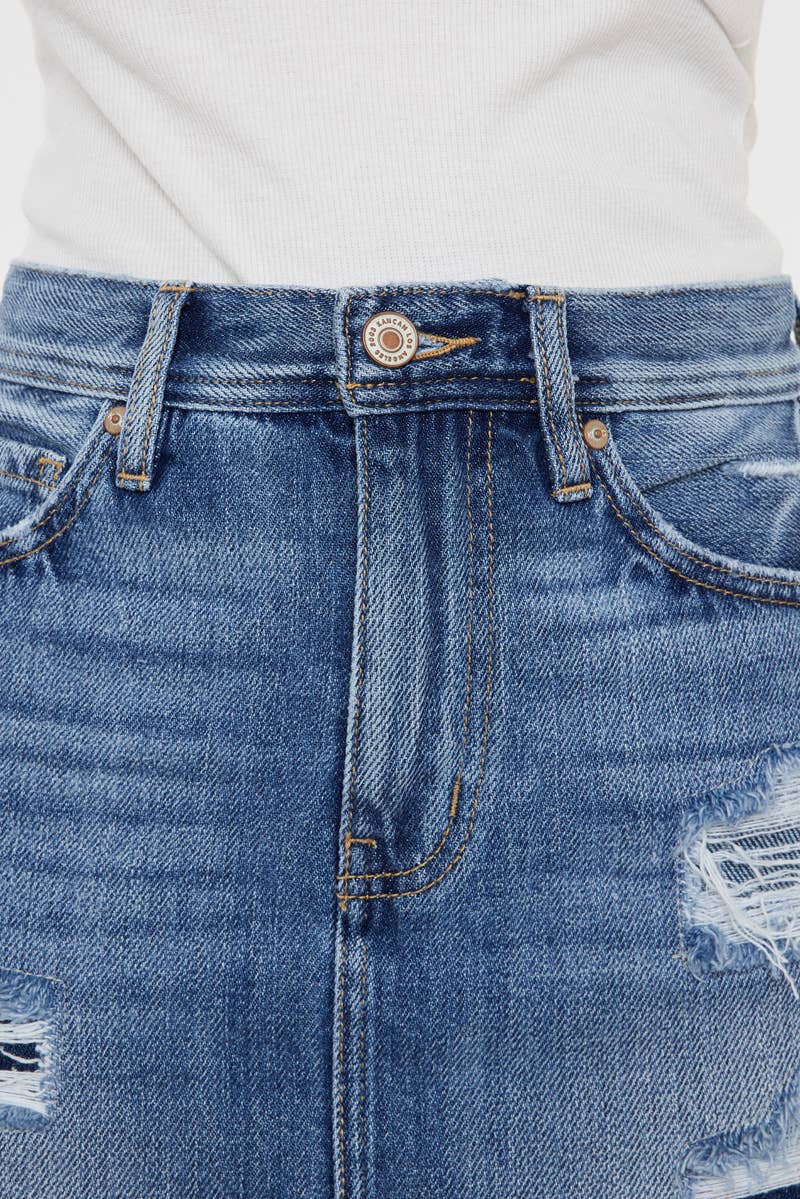 DENIM DISTRESSED MINI SKIRT