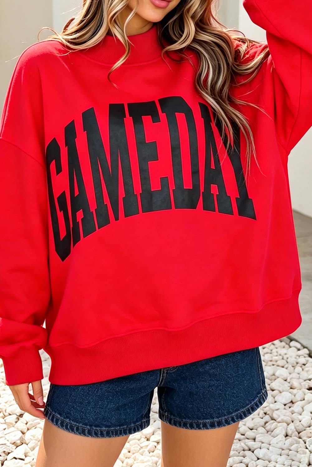 Game Day Checkered Print Reversible Mock Neck Sweatshirt