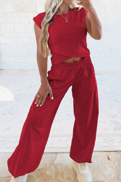 LDC Solid Color Cropped Tank Top and Jogger Pants Set