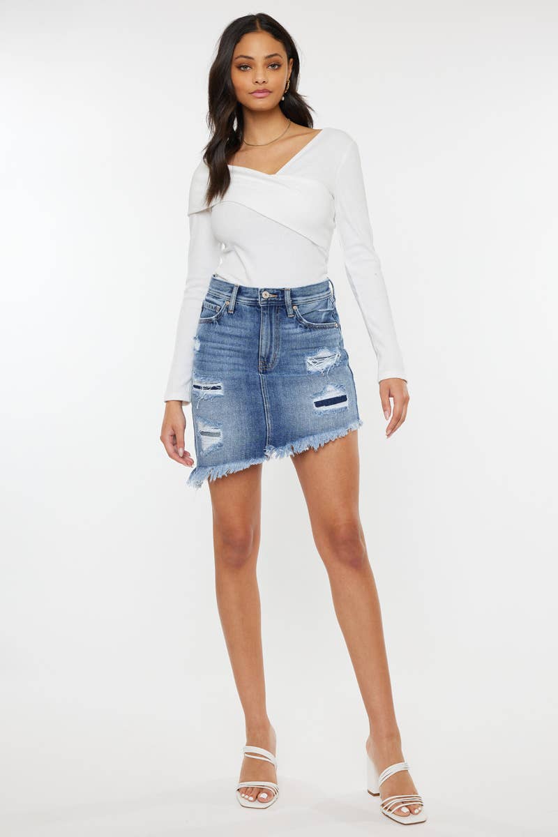 DENIM DISTRESSED MINI SKIRT