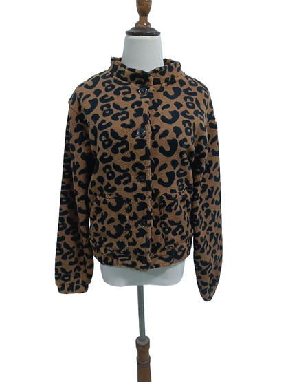 Leopard Fleece Plush button-up jacket