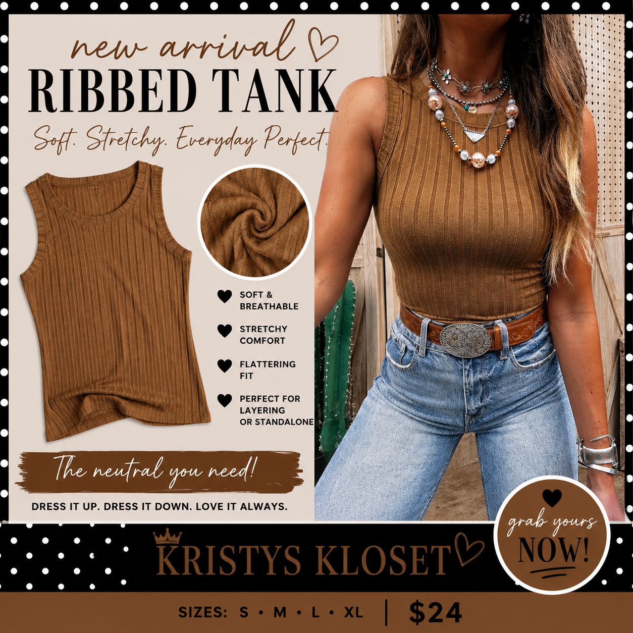 Ribbed chocolate brown butter soft tank top