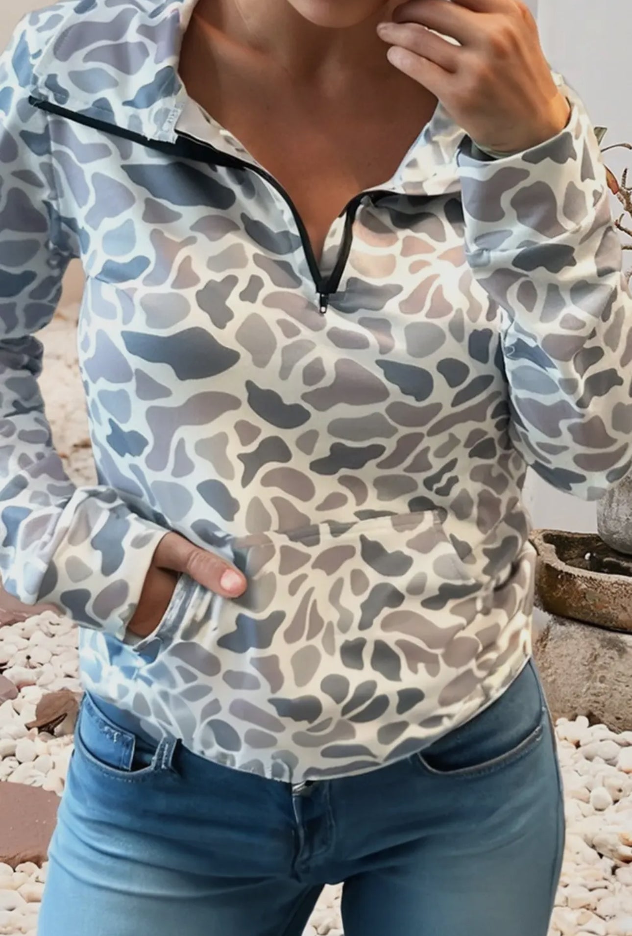 Camo cozy quarter-zip pullover