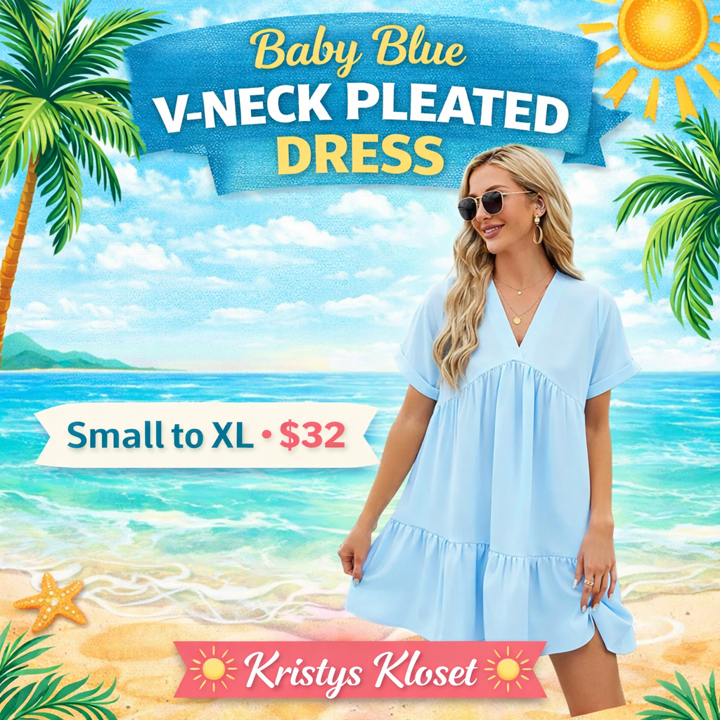 Baby blue pleated dress