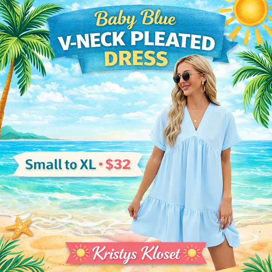 Baby blue pleated dress