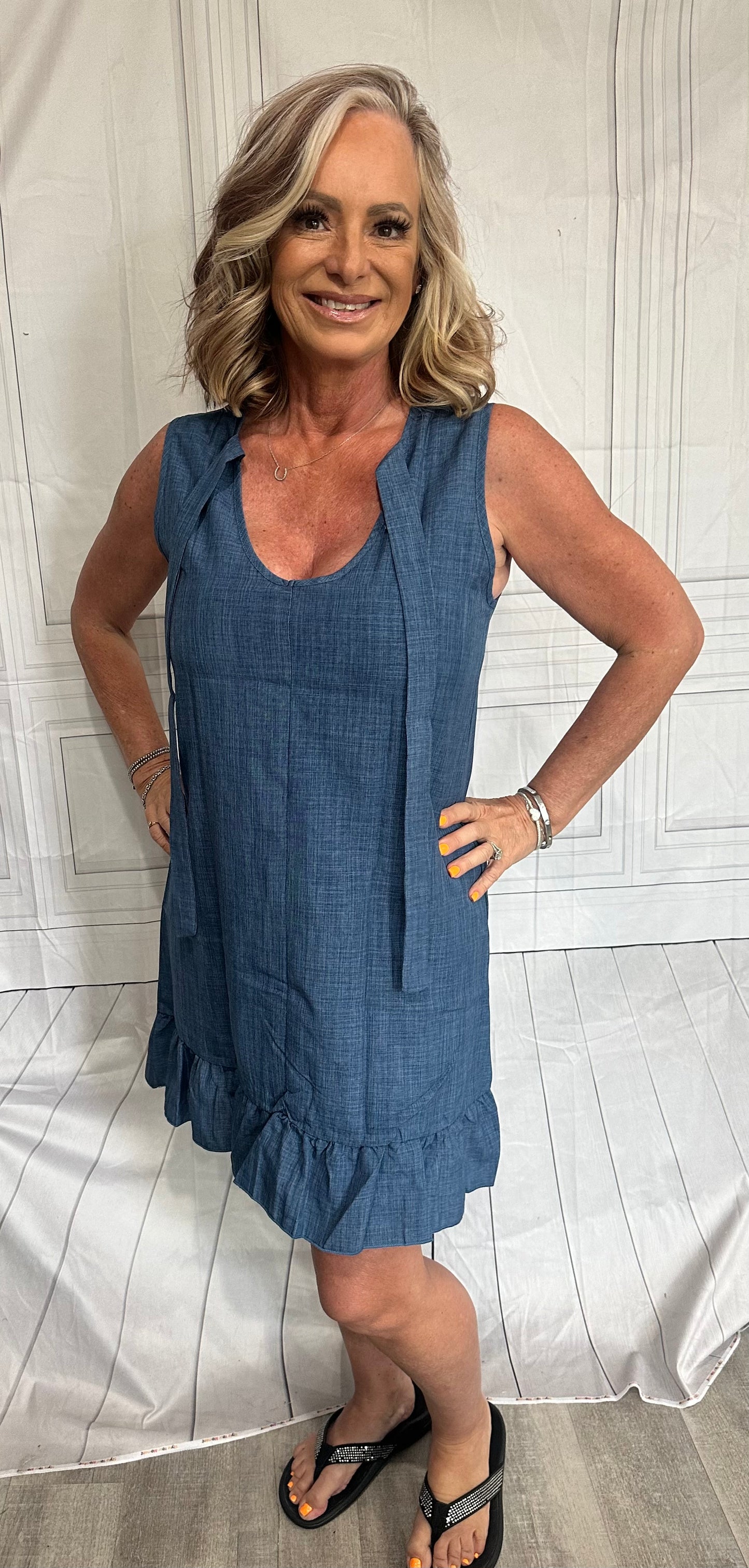 Denim color ruffle dress