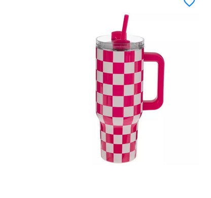 Checkered pink tumbler 40 oz