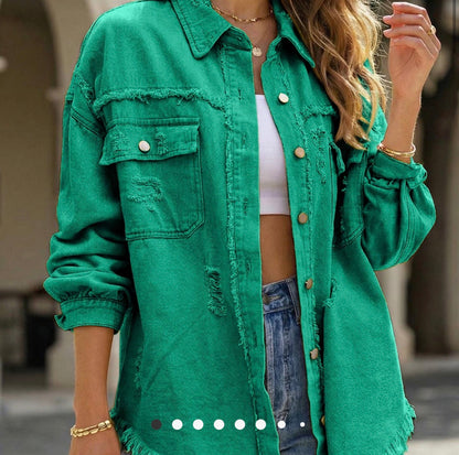 Denim light weight green jacket