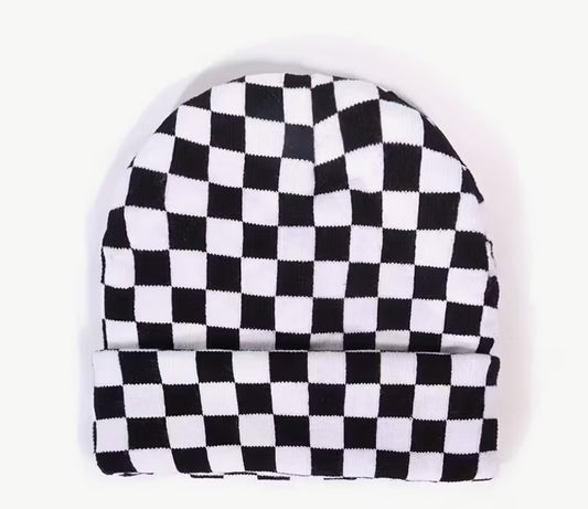 Checkered Knit Beanie