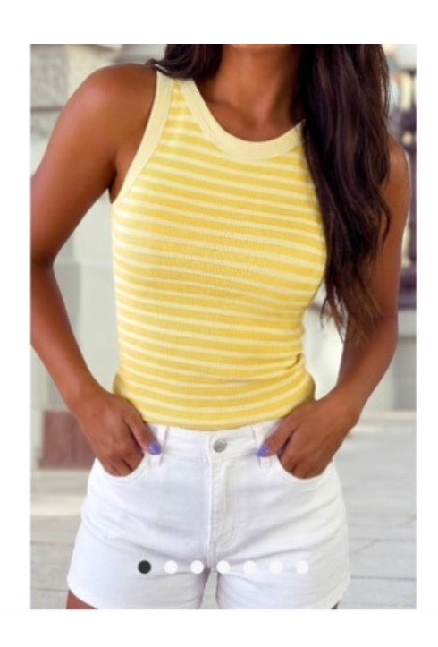 YELLOW STRIPE RIBBED BUTTER SIFT TANK
