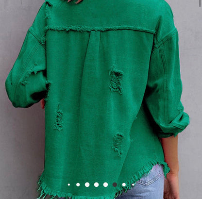 Denim light weight green jacket