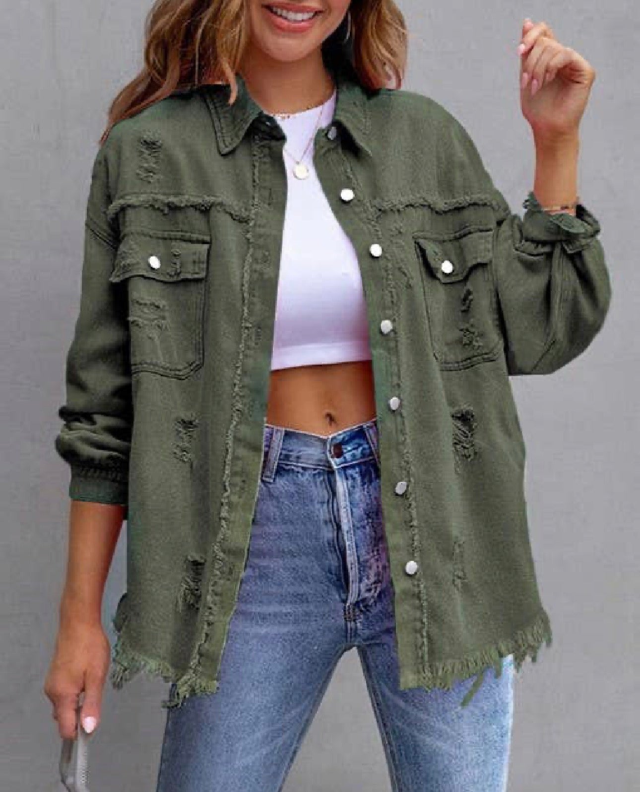 Ripped Long-Sleeved Denim Jackets