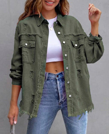 Ripped Long-Sleeved Denim Jackets