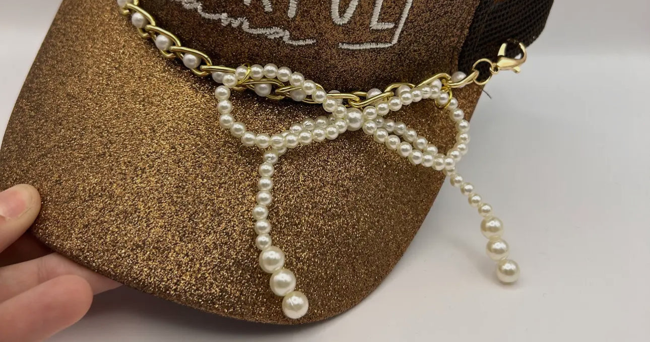 Hat pearl bow chain