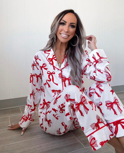 VALENTINE Bow Print Long 2pcs Pajama Set