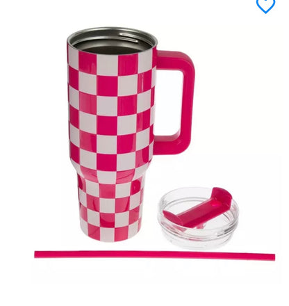 Checkered pink tumbler 40 oz